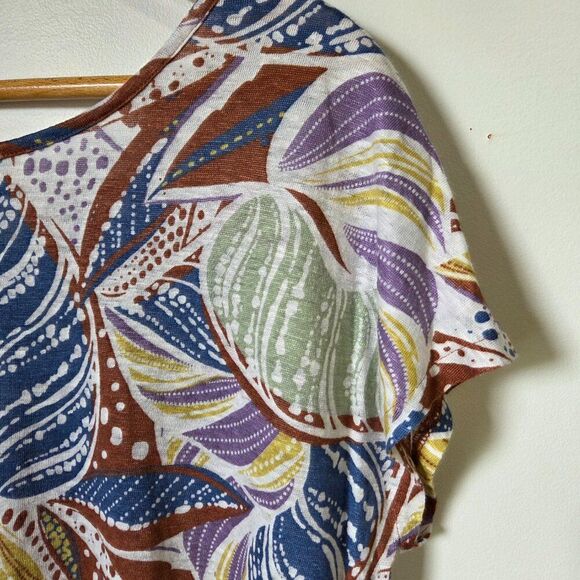 EUC FOLIAGE PRINT 100% LINEN CAP SLEEVES TOP SIZE MEDIUM WOMENS - Picture 11 of 16